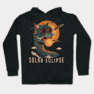 Solar Eclipse 4.08.2024 Funny Dragon Cat Sunglasses Totality Hoodie